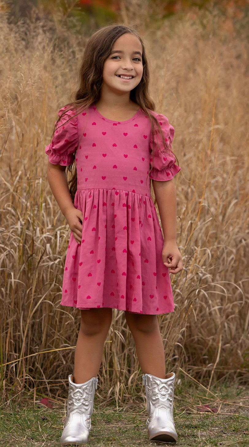Pink Heart Ruched SS Dress