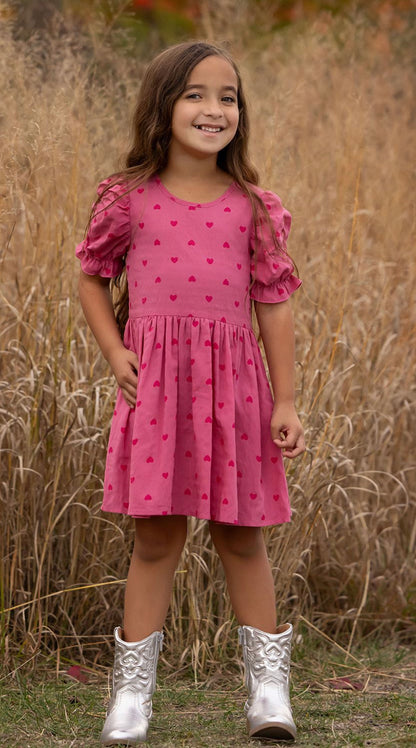 Pink Heart Ruched SS Dress