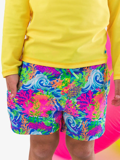 Neon Ocean Coral Stretch Swim Trunks