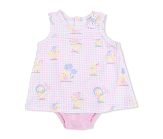Vintage Spring Duckling Pink A Line Bodysuit Dress