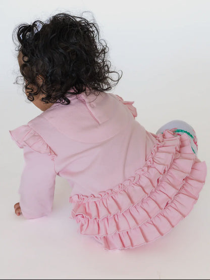 Baby Pink Mistletoe Bow Appliqué Sweatshirt Bubble Romper