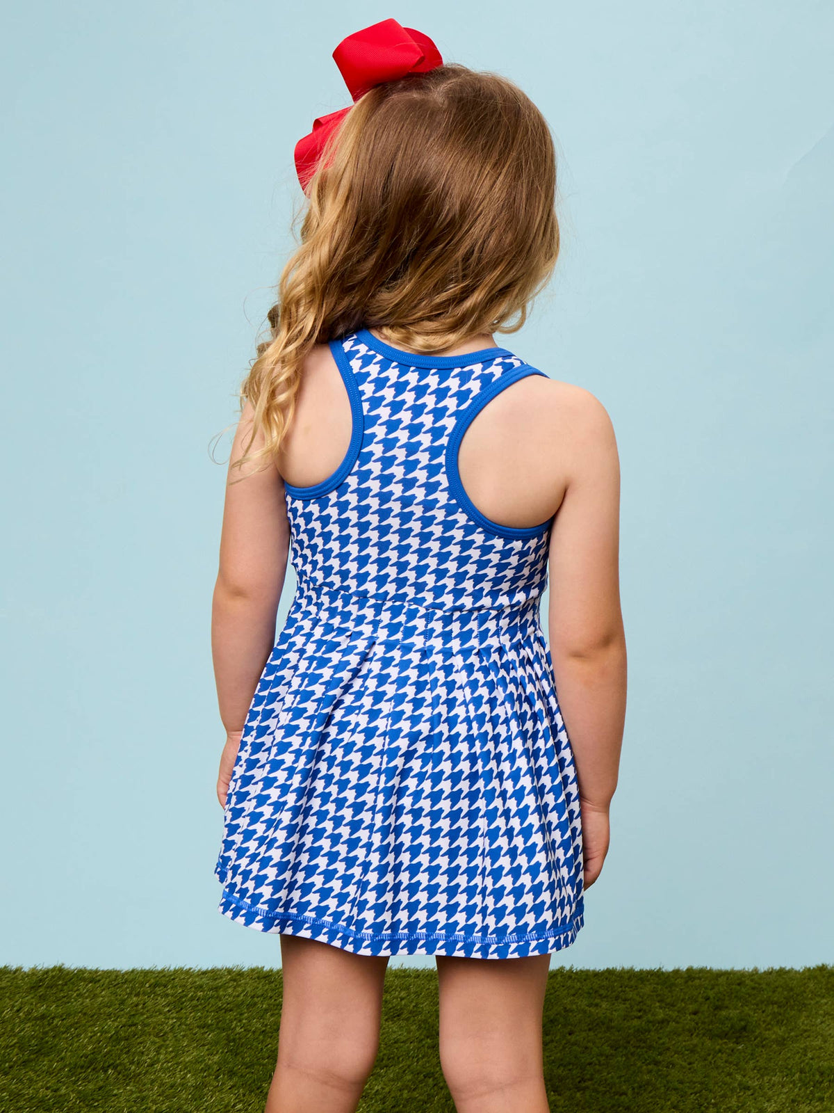 Girls Varsity Blue Houndstooth Pleated Skirt Active Dress & Bike Short Set