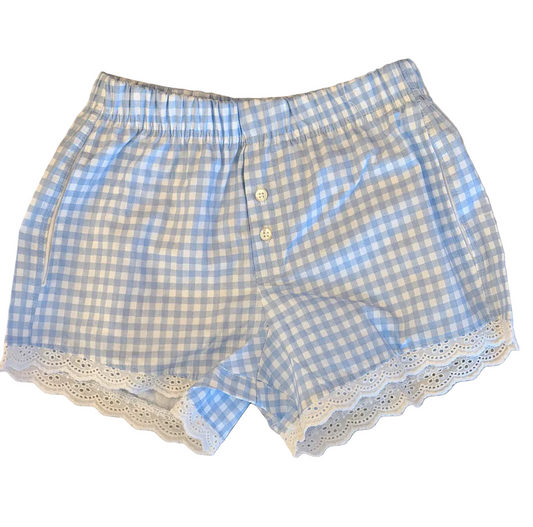 Gingham Print With Lace Trim Shorts