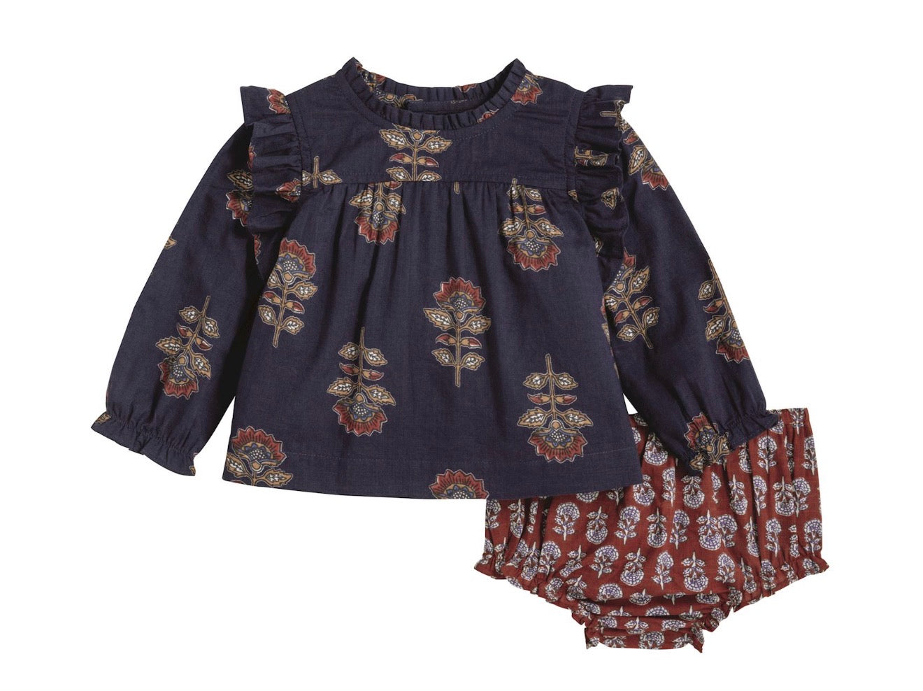 Navy Floral Pinafore Set