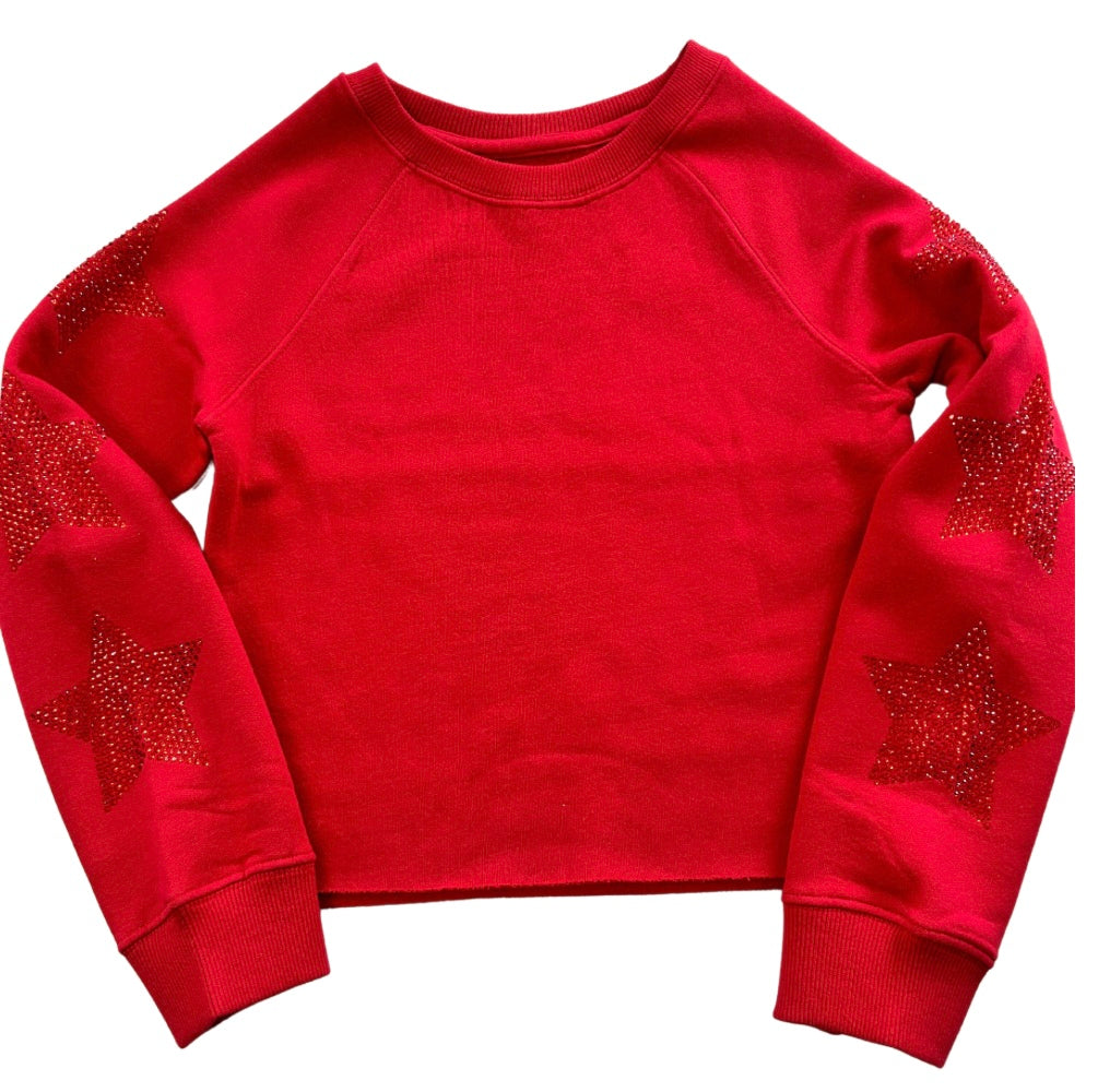 Red Star Rhinestone Cropped Sweatshirt