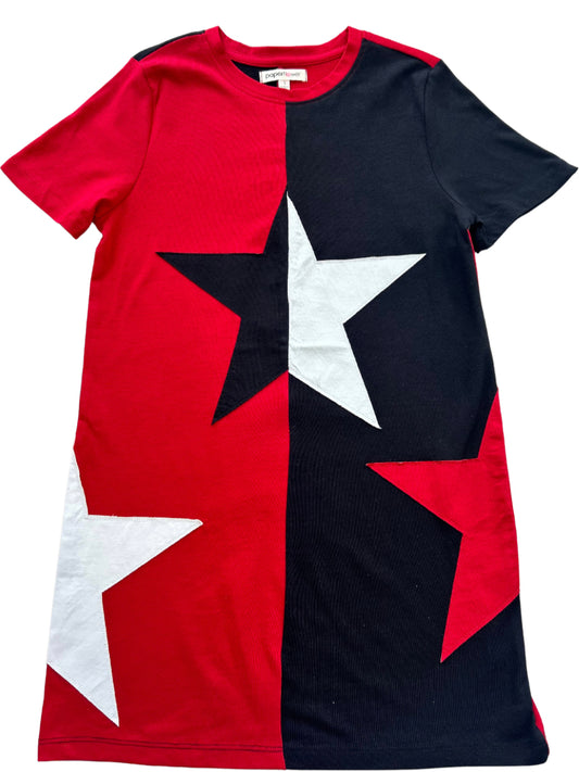 Red, Black & White Color Block Star Dress