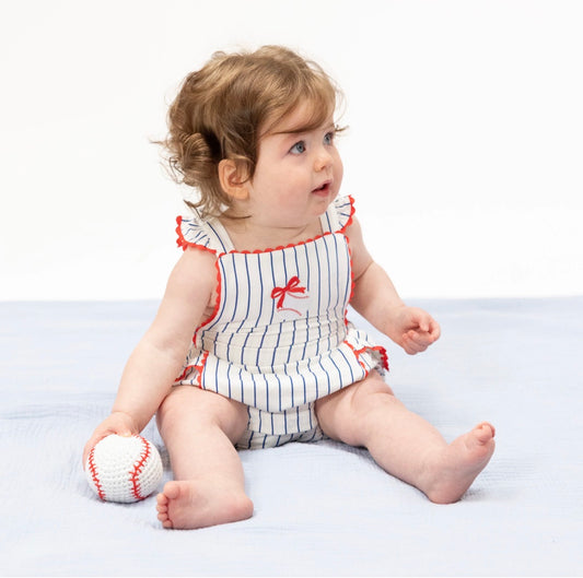 Baseball Stripe -Ric Rac Ruffle Sunsuit