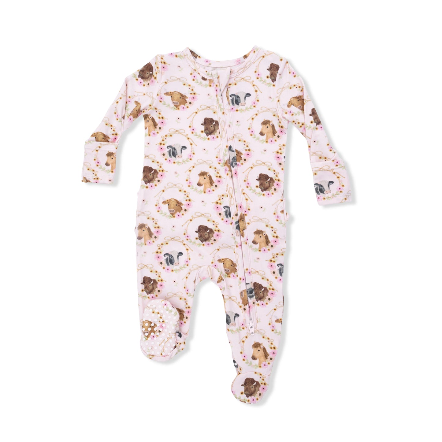 Pink Rope Farm Animals Ruffle Footie