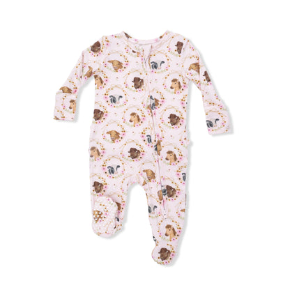 Pink Rope Farm Animals Ruffle Footie