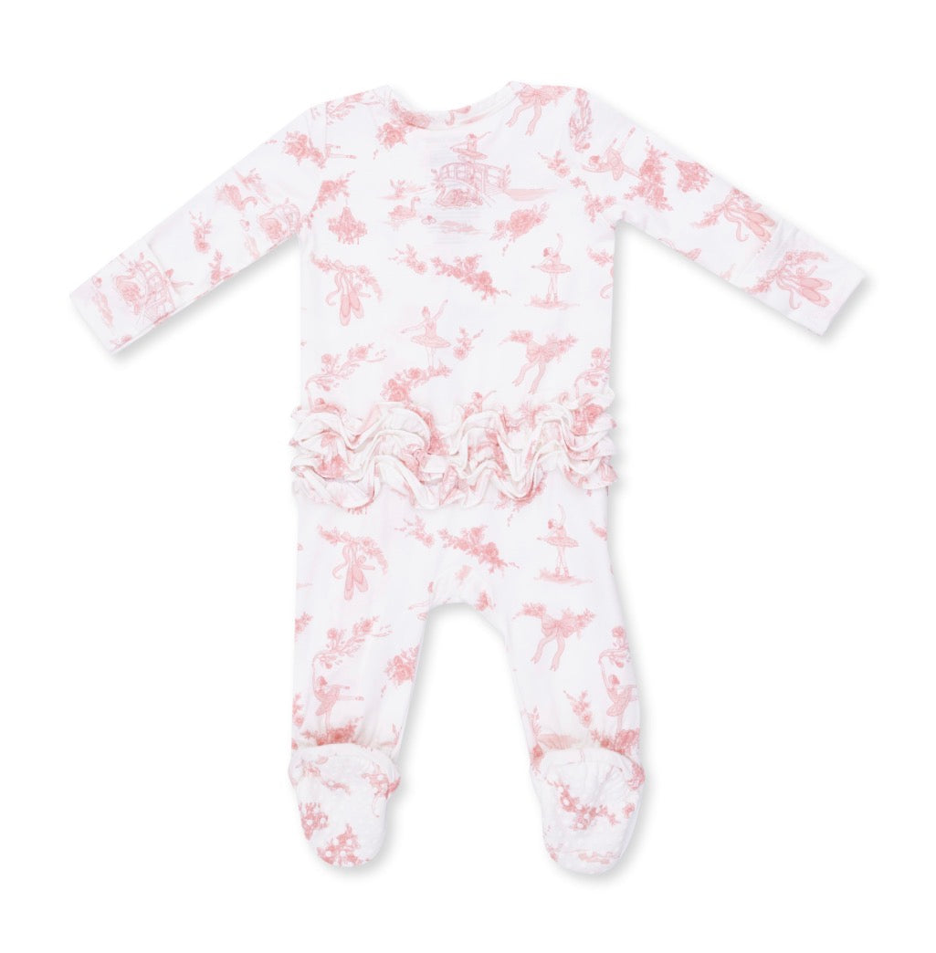 Ballet Toile 2 Way Ruffle Back Zipper Footie