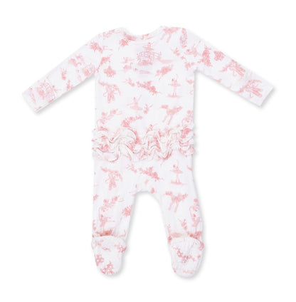 Ballet Toile 2 Way Ruffle Back Zipper Footie