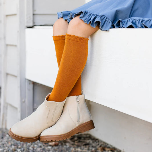 Mustard Scalloped Knee High Socks