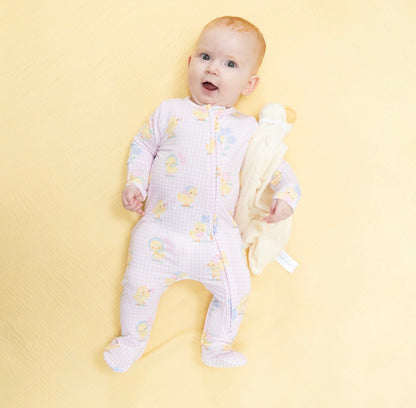 Vintage Spring Duckling Pink 2 Way Zipper Footie