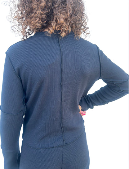 Black Ribbed Long Sleeve Top