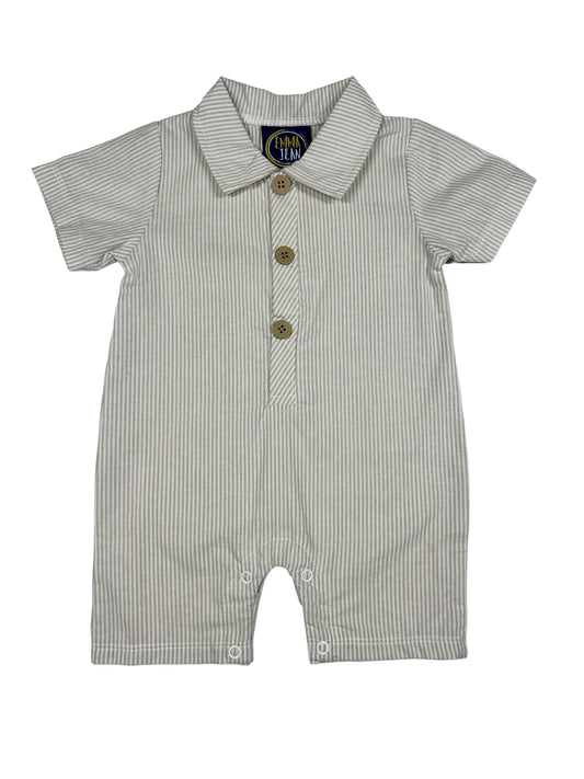 Khaki Striped Polo Romper