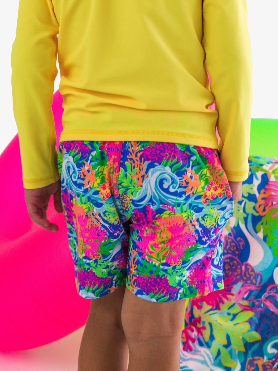 Neon Ocean Coral Stretch Swim Trunks