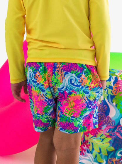 Neon Ocean Coral Stretch Swim Trunks
