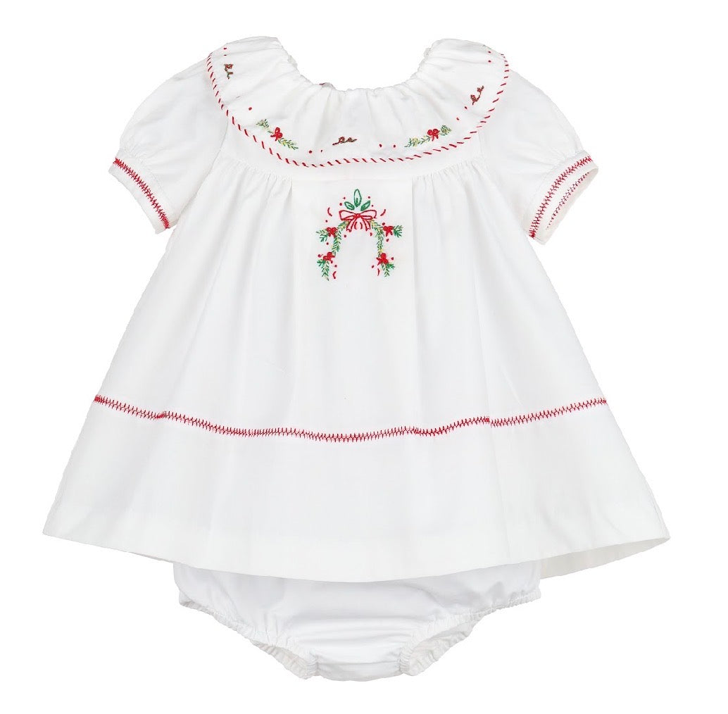 White Christmas Embroidered Dress + Bloomer