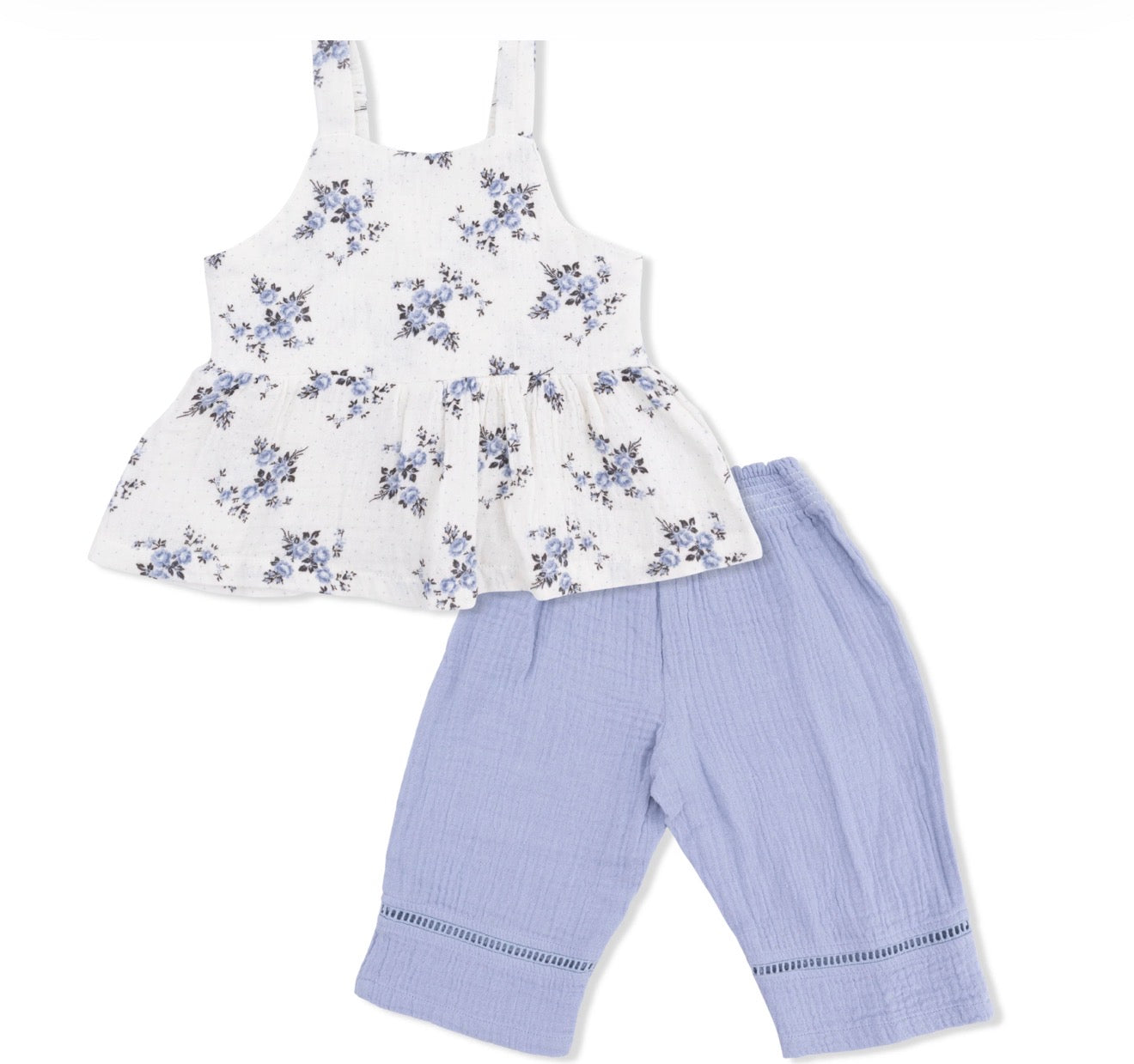 Belle Rosette Dot-Peplum Tank With Smocked Waist Pant
