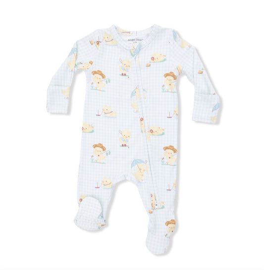 Vintage Spring Ducklings Green 2 Way Zipper Footie