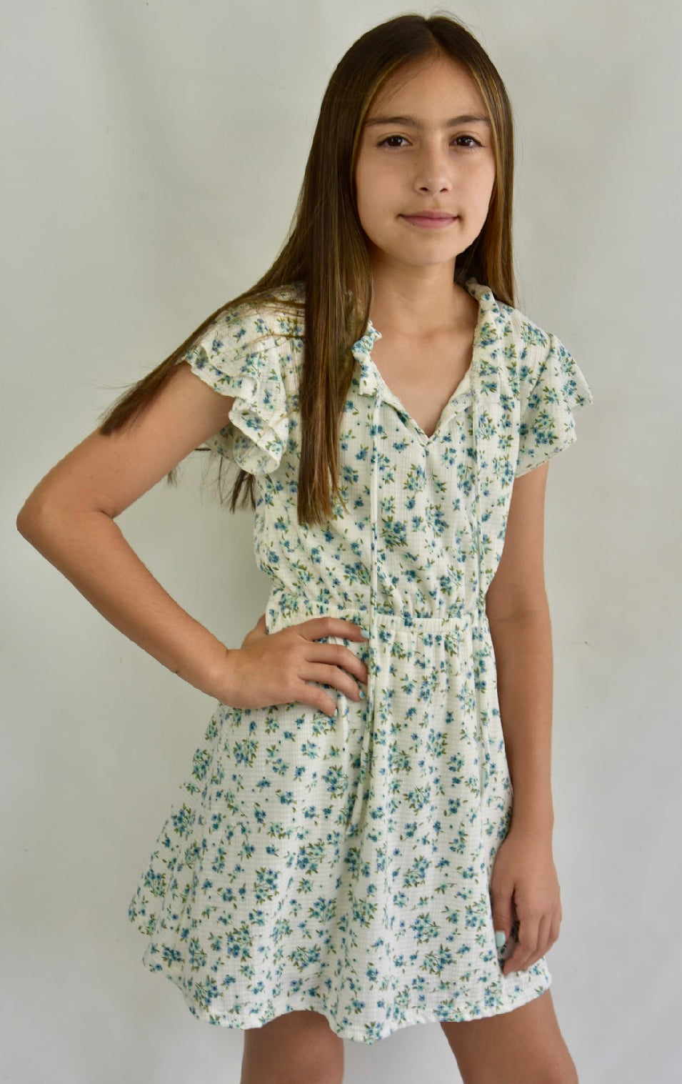 Floral Ruffle Neck Dress
