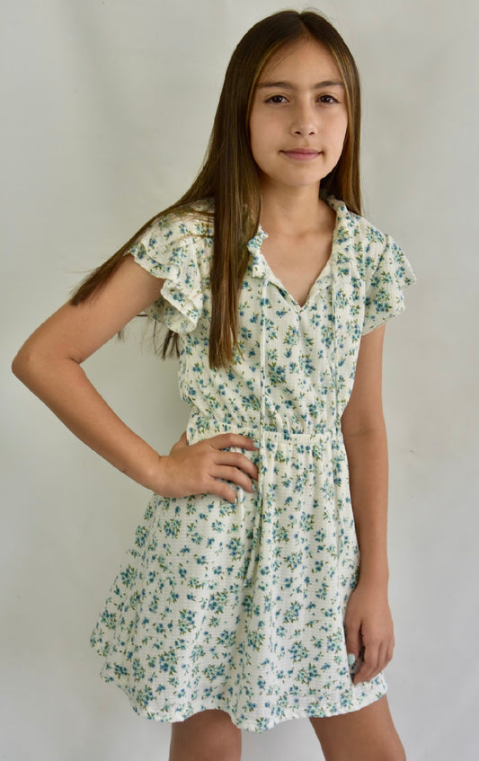 Floral Ruffle Neck Dress