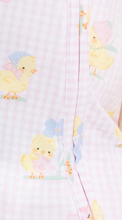 Vintage Spring Duckling Pink 2 Way Zipper Footie