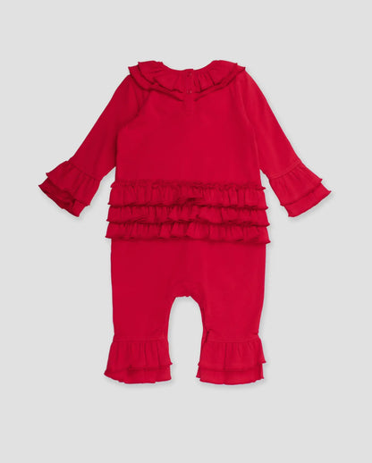 Red Knit Long Sleeve Flare Ruffle Romper