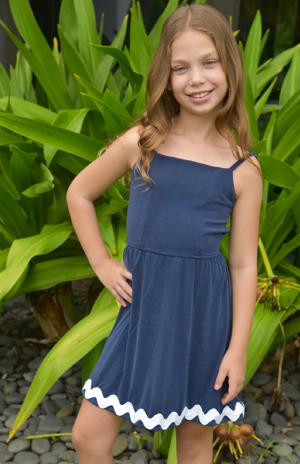 Navy Ric Rac Tie-Back Dress
