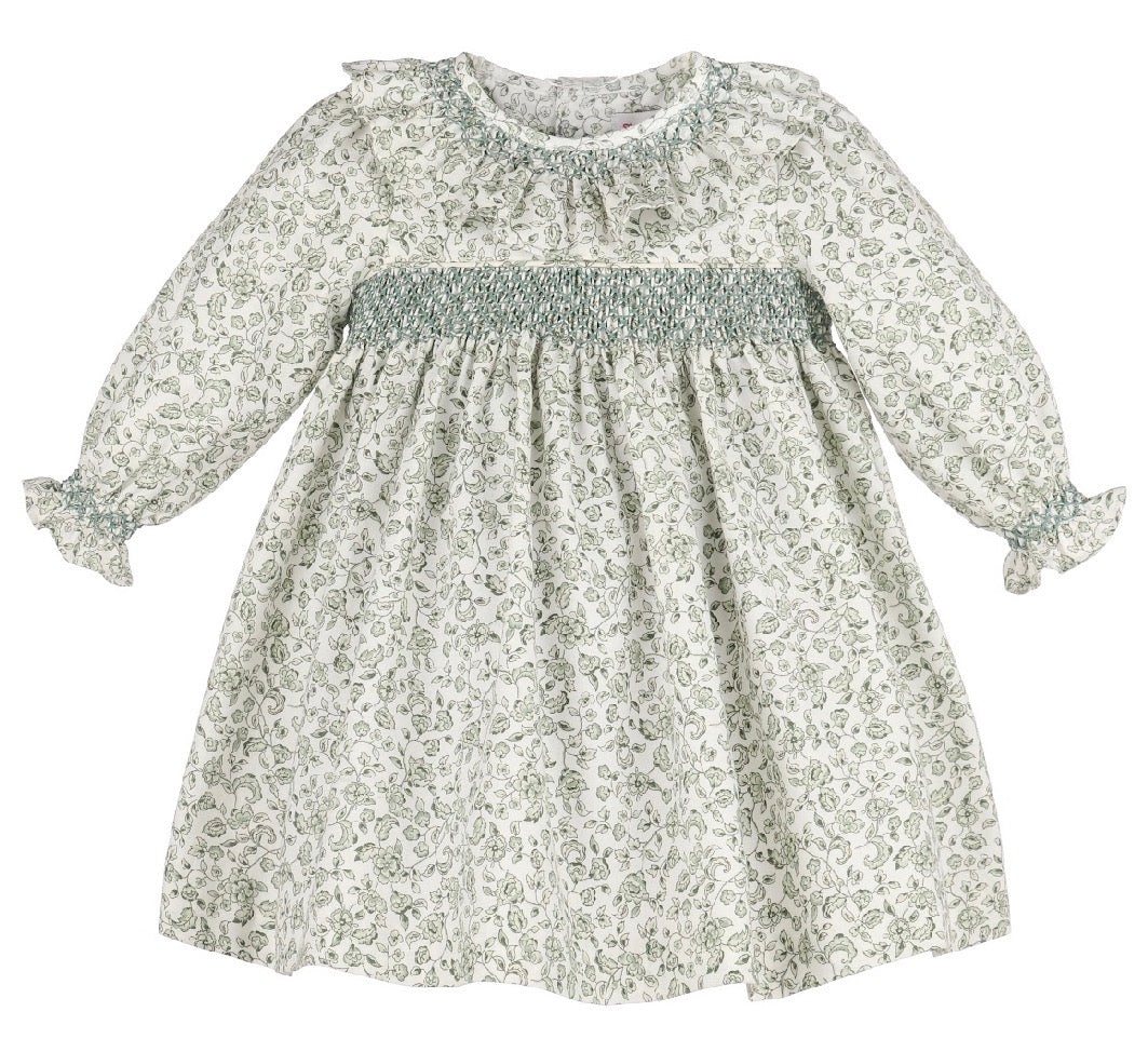 Green Floral Smocked Dress