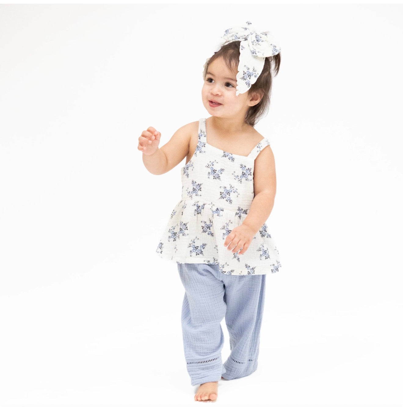 Belle Rosette Dot-Peplum Tank With Smocked Waist Pant