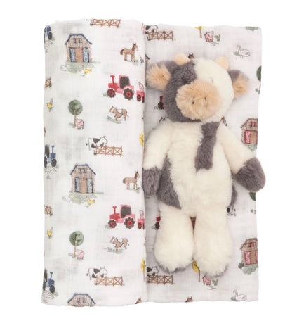 Farm Swaddle and Cow Rattle