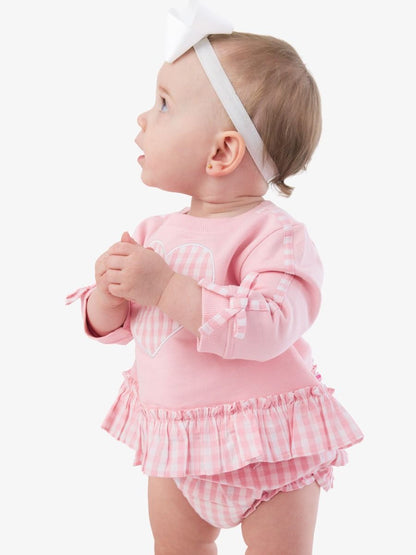 Heart Pink Gingham Sweatshirt Swing Top and Bloomer Set