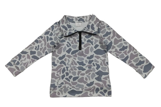 Kids Grey Camouflage Zip Pullover
