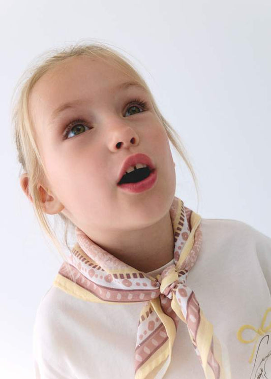 Girls Tee With Printed Neck Scarf