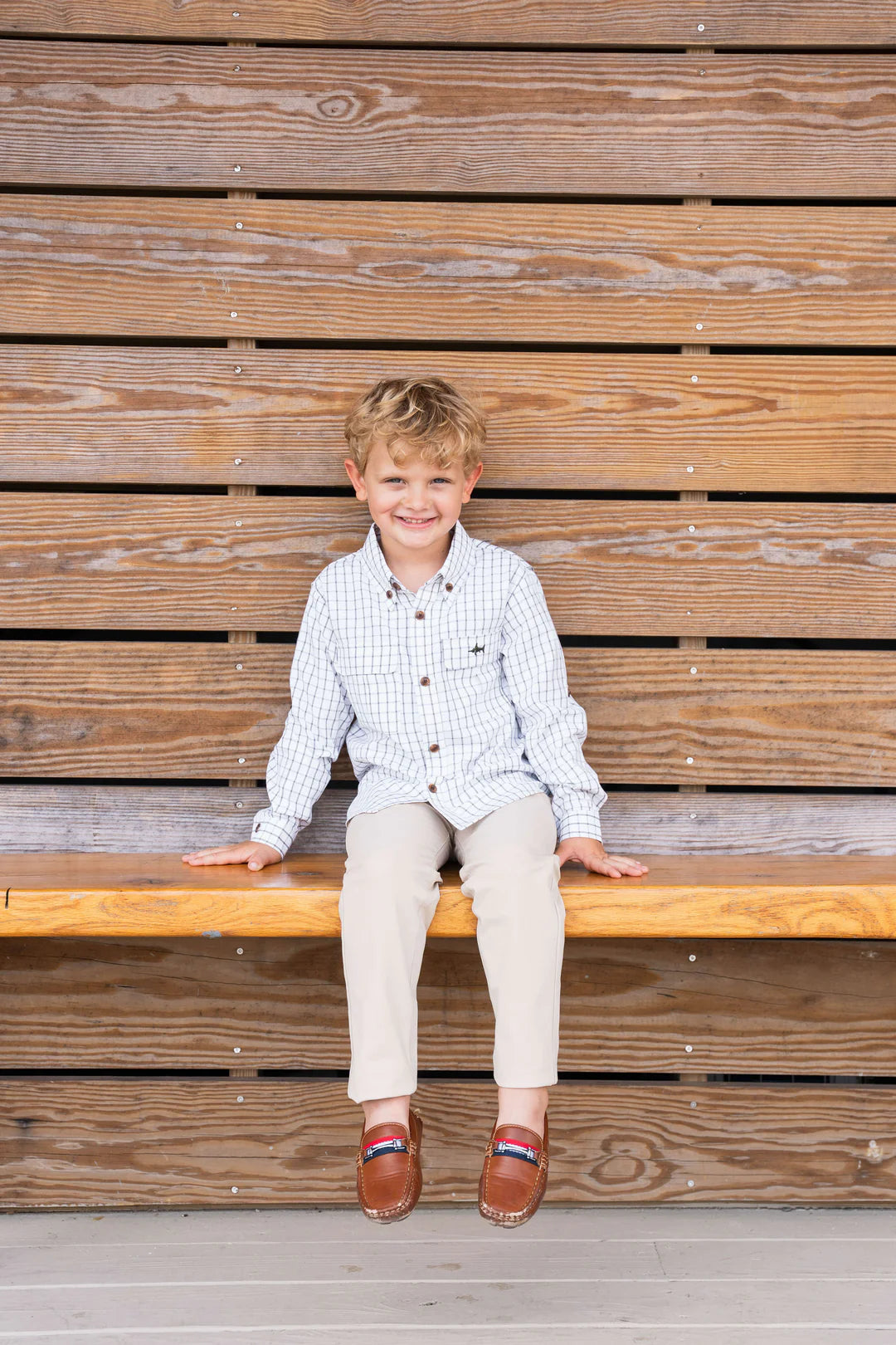 Flagler Boys Fishing Shirt Olive and White Plaid