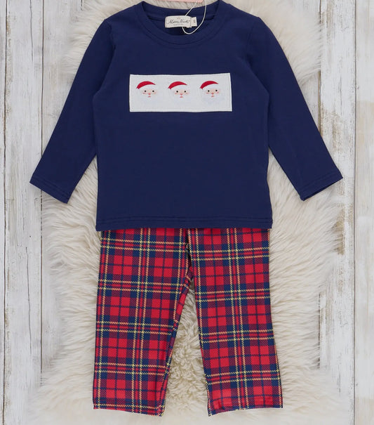 Holiday Plaid Smocked Santa Set