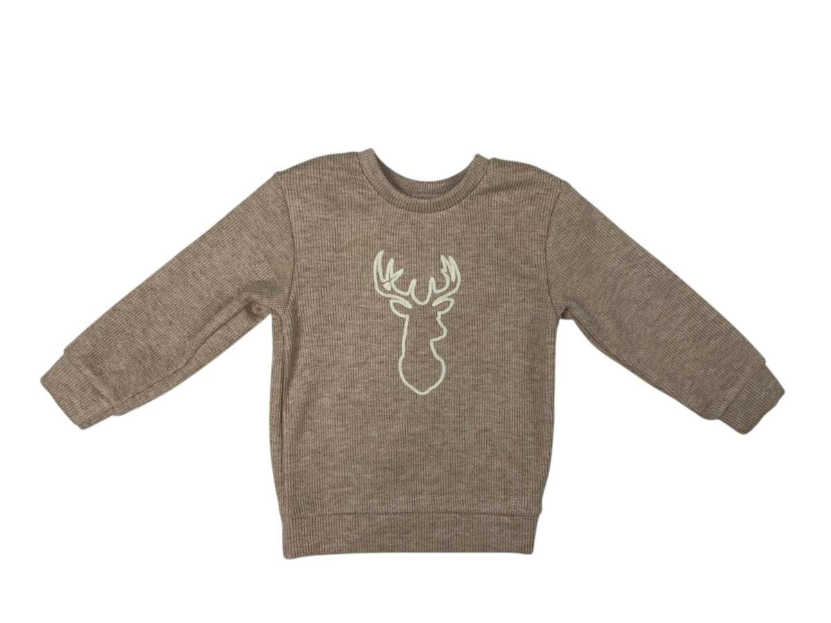 Deer Embroidered Corded Sweatshirt