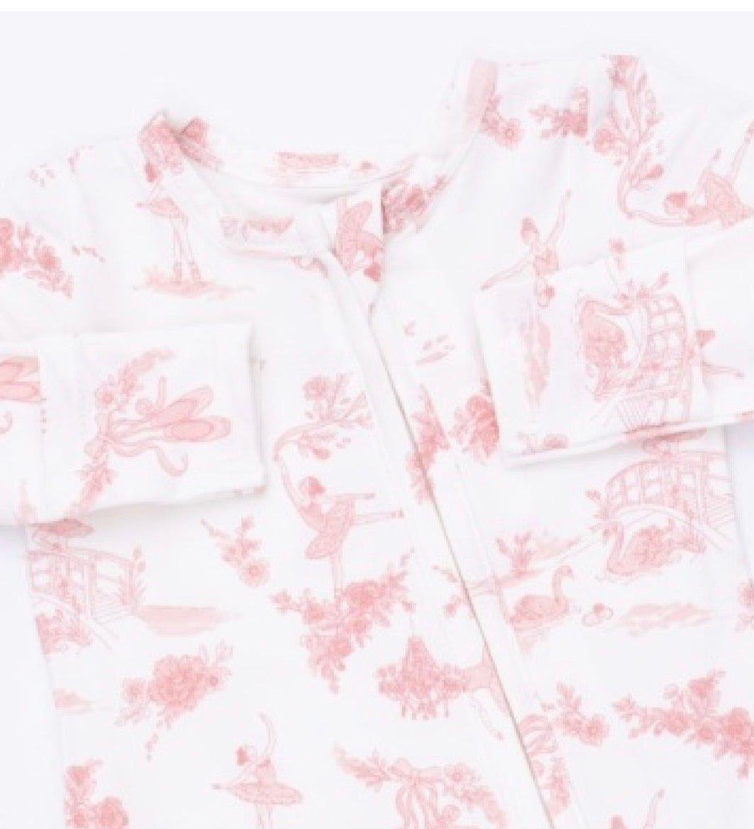 Ballet Toile 2 Way Ruffle Back Zipper Footie