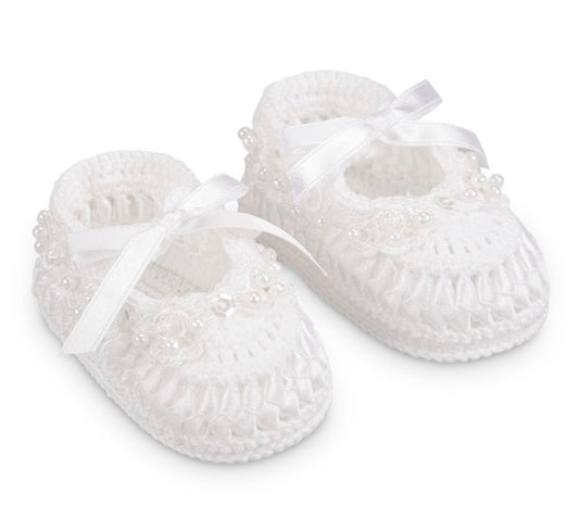 Pearl Ribbon Crochet Bootie