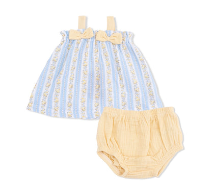 Odalys Floral Stripe-Top with Bows and Ruffle Leg Bloomer