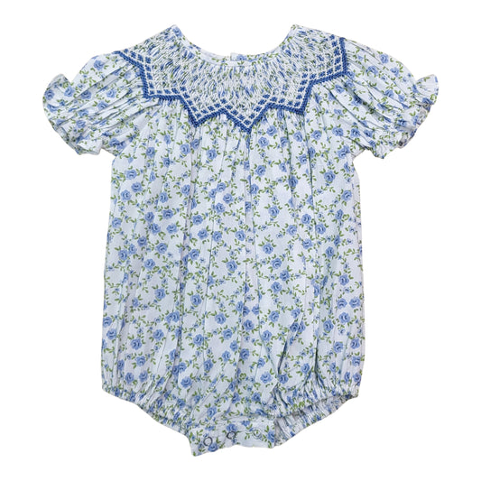 Jessica Blue Floral Smocked Bubble