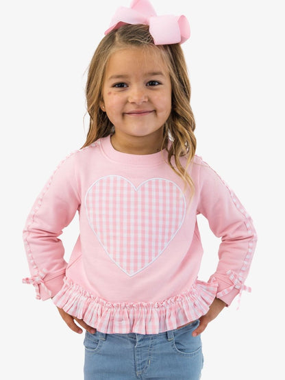 Heart Pink Gingham Appliqué Bow Sweatshirt