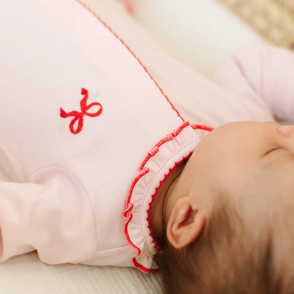 Candy Cane Embroidered Ruffle Footie