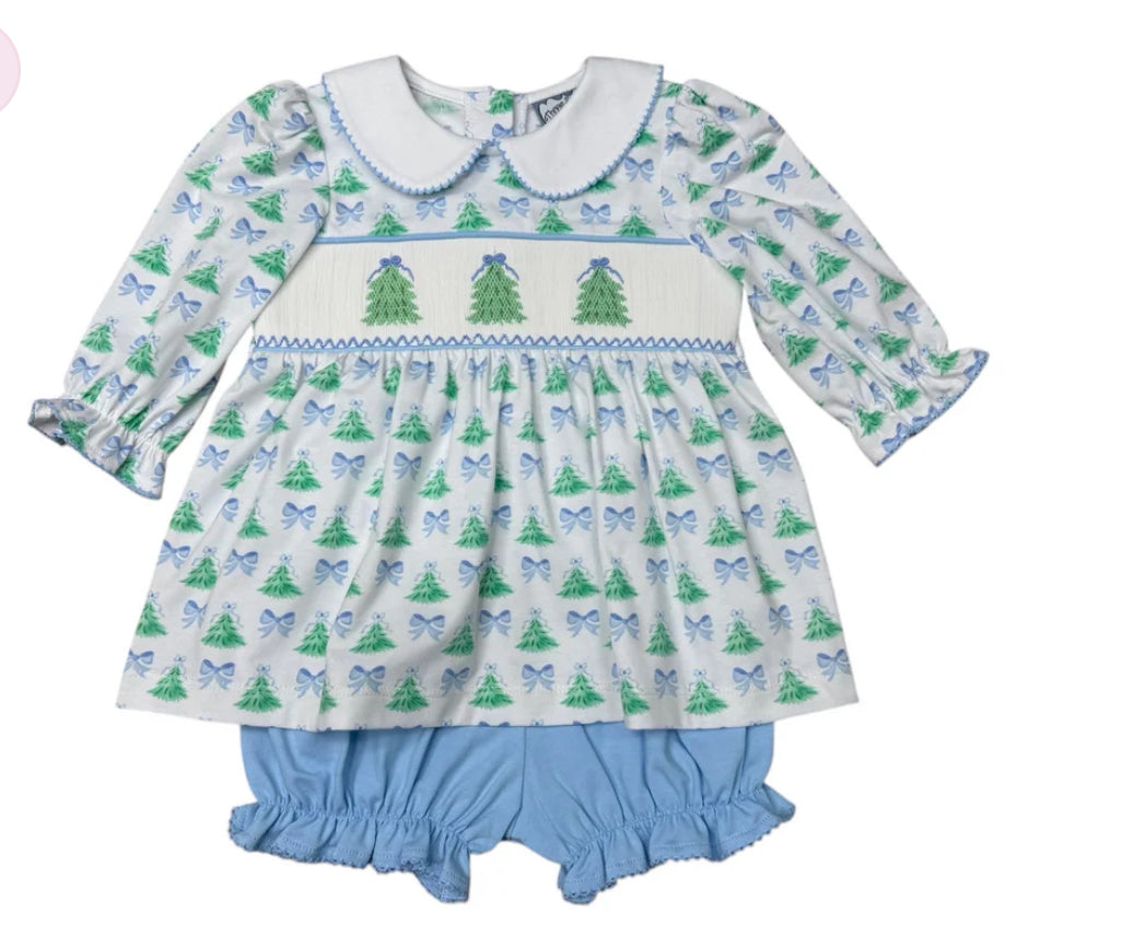 Christmas Tree Smocked Bloomer Set