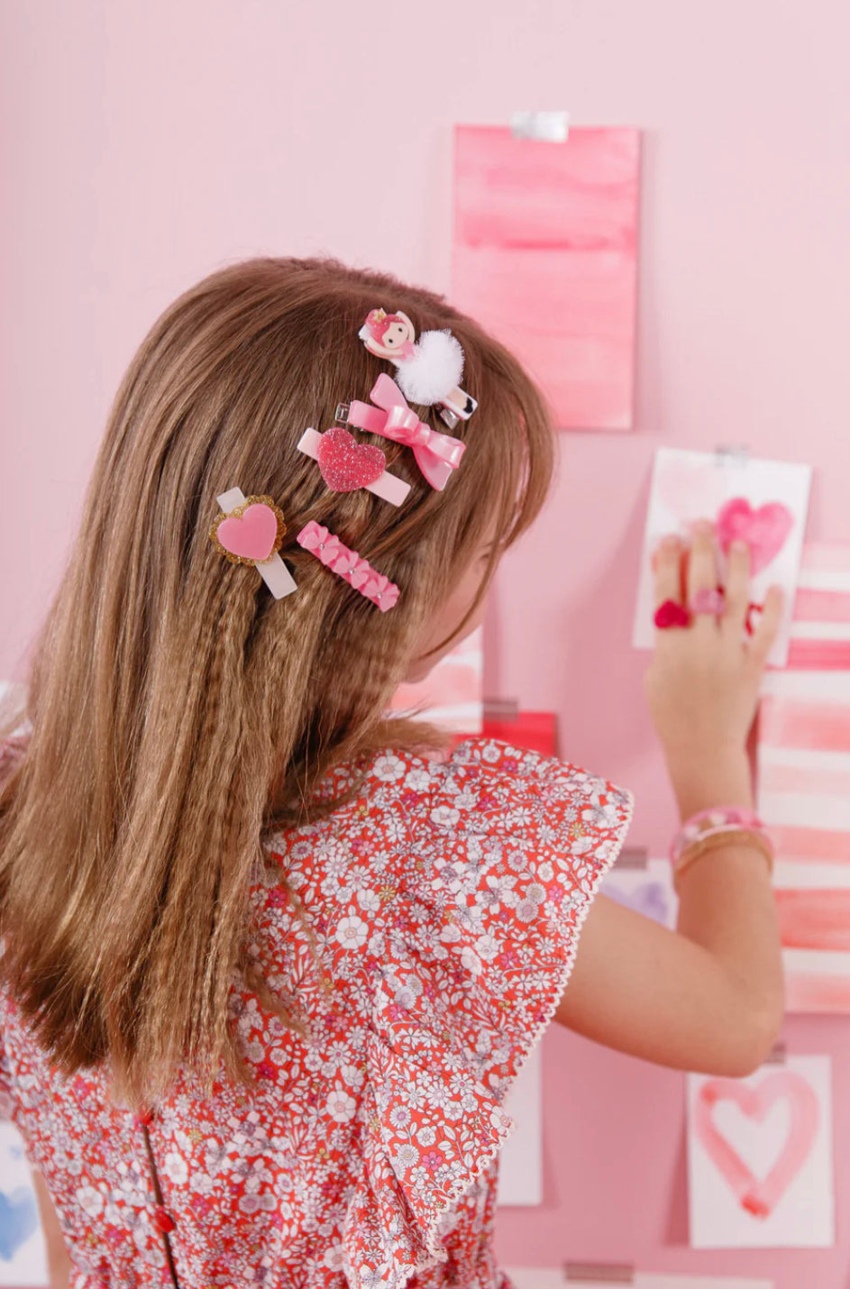 Heart and Bow Pink Satin Hair Clips