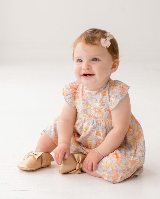 Peach and blue floral dress