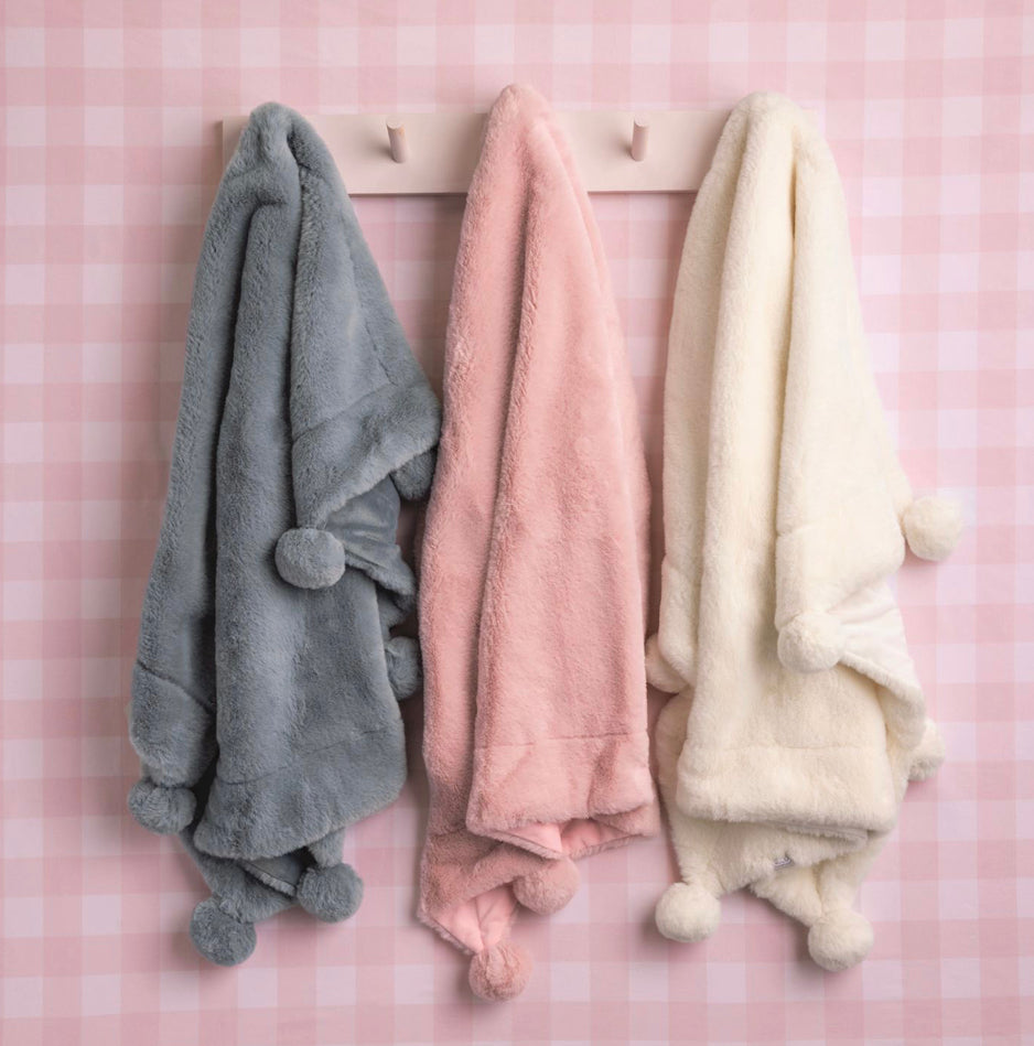 Pink Fur Pom Pom Blanket