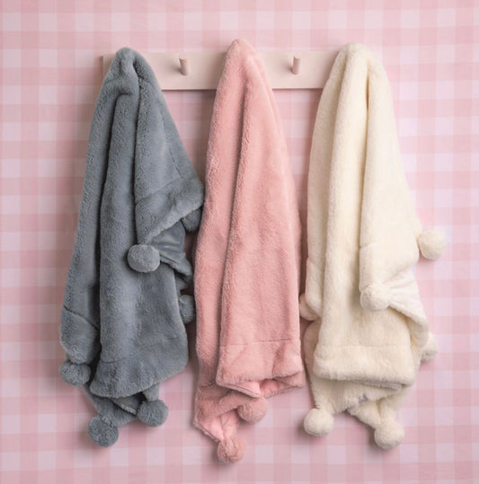 Pink Fur Pom Pom Blanket