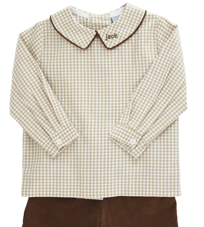 Khaki Checkered Piped Shirt